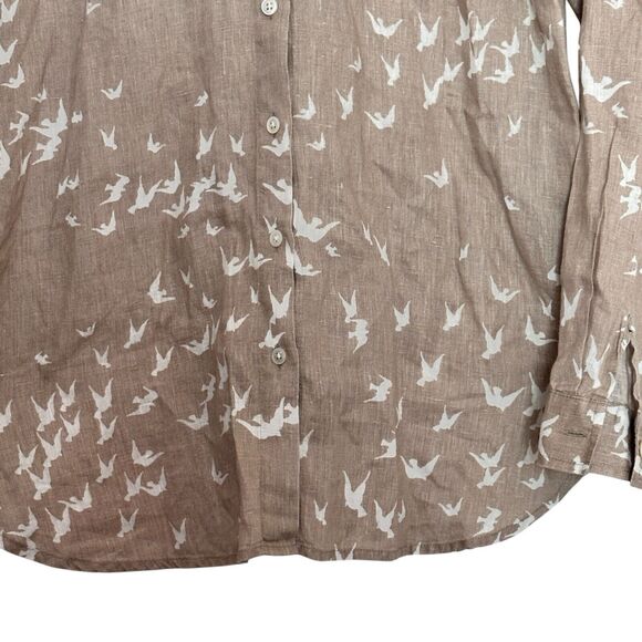 J. Jill XS Linen Bird Dove novelty brown Button Down Long Sleeves blouse - Picture 5 of 8